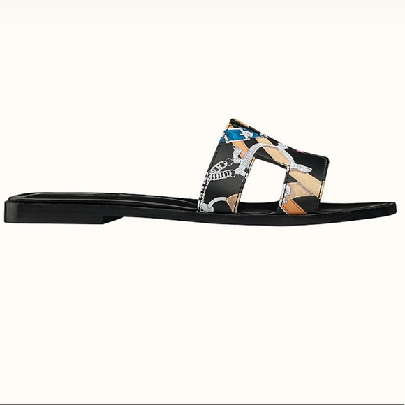 **SOLD**Hermes Oran Sandals in limited edition Cavalcadour Multicolor Noir 36.5 - Picture 5 of 16